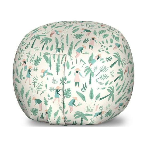 Rural Storage Toy Bag Chair, Vietnamese People in the Rainforest Palm Trees Exotic Jungle Foliage Travel, Stuffed Animal Organizer Washable Bag, Large Size, Seafoam Rose Ivory, by Ambesonne