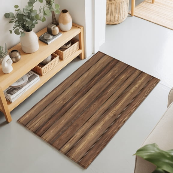Rural Style Brown Wooden Barn Rectangle Rug 2'x3' Vintage Farm Wood Plank Washable Area Rugs for Living Room Bedroom Entryway Non Slip Entrance Door Mat Indoor Floor Carpet