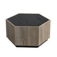 thumbnail image 1 of Rural Style Garden Retro Wood Coffee Table, Hexagonal Textured Black Warm Oak Corner Table with 2 Drawer Storage Wood Center Circle Accent Table for Small Spce, Living Room, Bedroom, 1 of 6