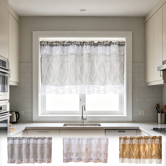 Rural Style Short Curtain With Pocket Rod Design, Thickened Opaque Half Drape, Decorative Curtain for Kitchen Cabinet Sheltering, Window Partitioning/Home Coffee Nook/Indoor Privacy Decoration, Gray