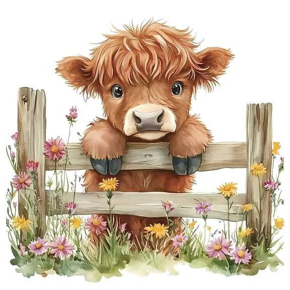 Rural Style Yak Floral Door Decal, Cute Cow Flower Print Self Adhesive Wall Sticker, Countryside Farm Animal Mural, Removable Entry Door Interior Decor Vinyl