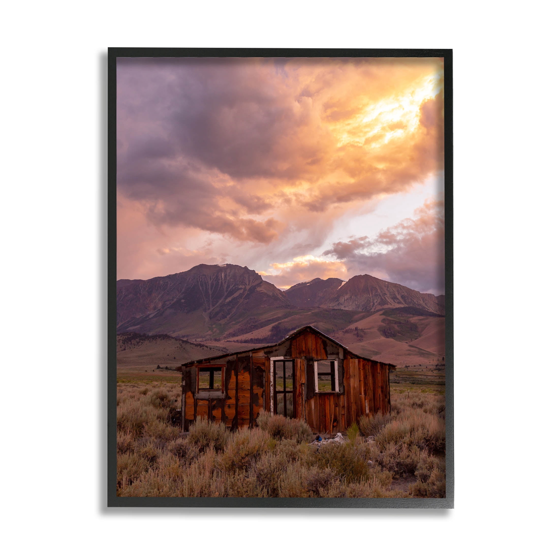Rural Sunset Countryside Hut Landscape Photograph Black Framed Art Print Wall Art