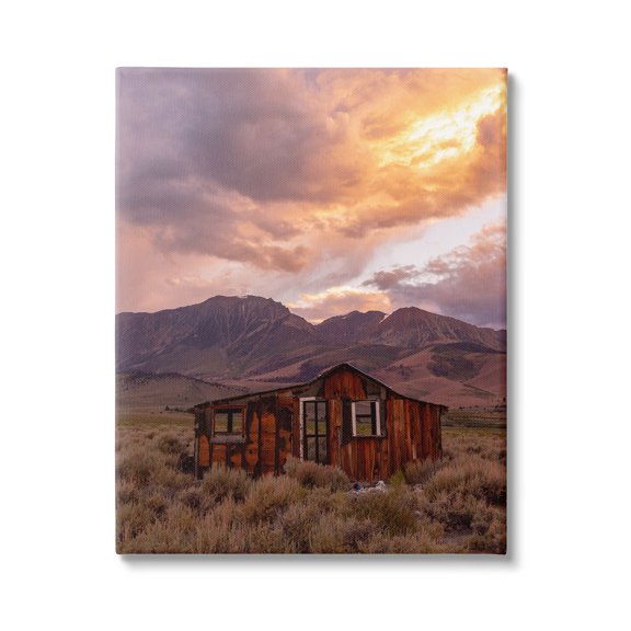 Rural Sunset Countryside Hut Landscape Photograph Gallery Wrapped Canvas Print Wall Art