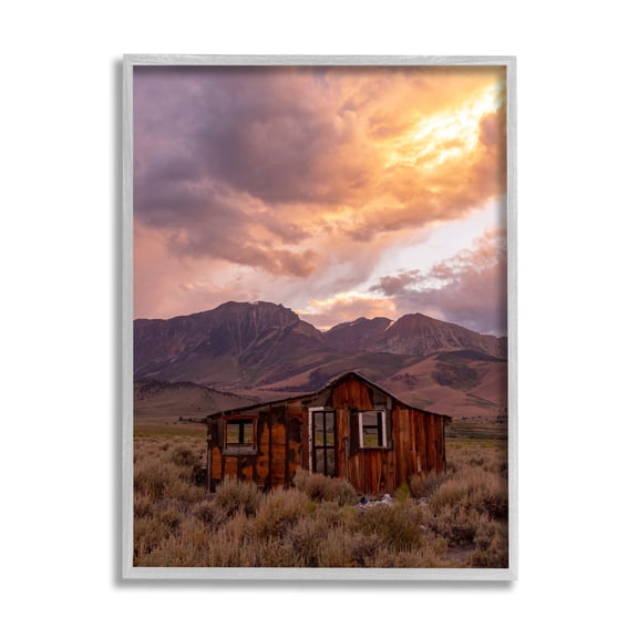 Rural Sunset Countryside Hut Landscape Photograph Gray Framed Art Print Wall Art
