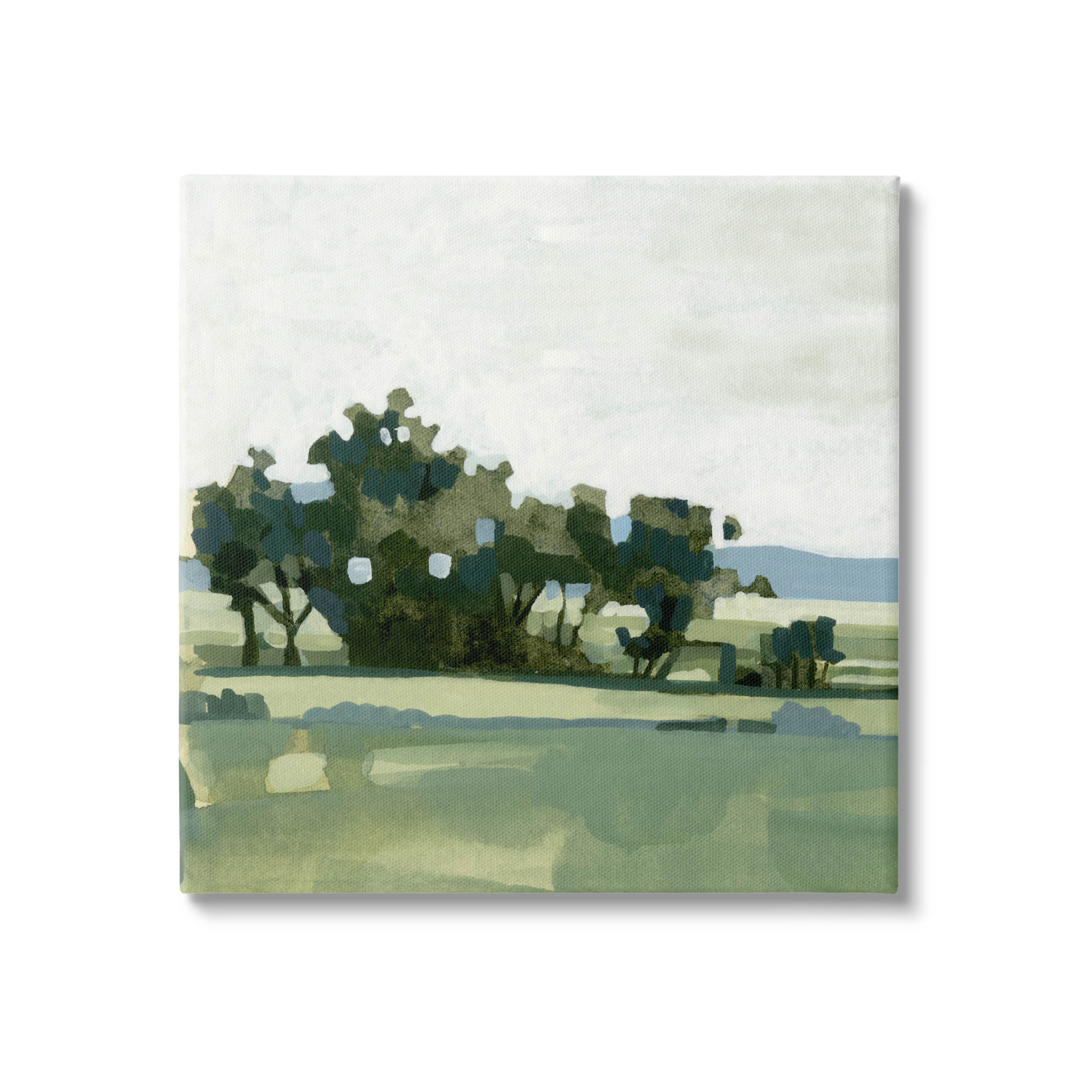 Rural Tree Grove Grassland Landscape Painting Gallery Wrapped Canvas Print Wall Art