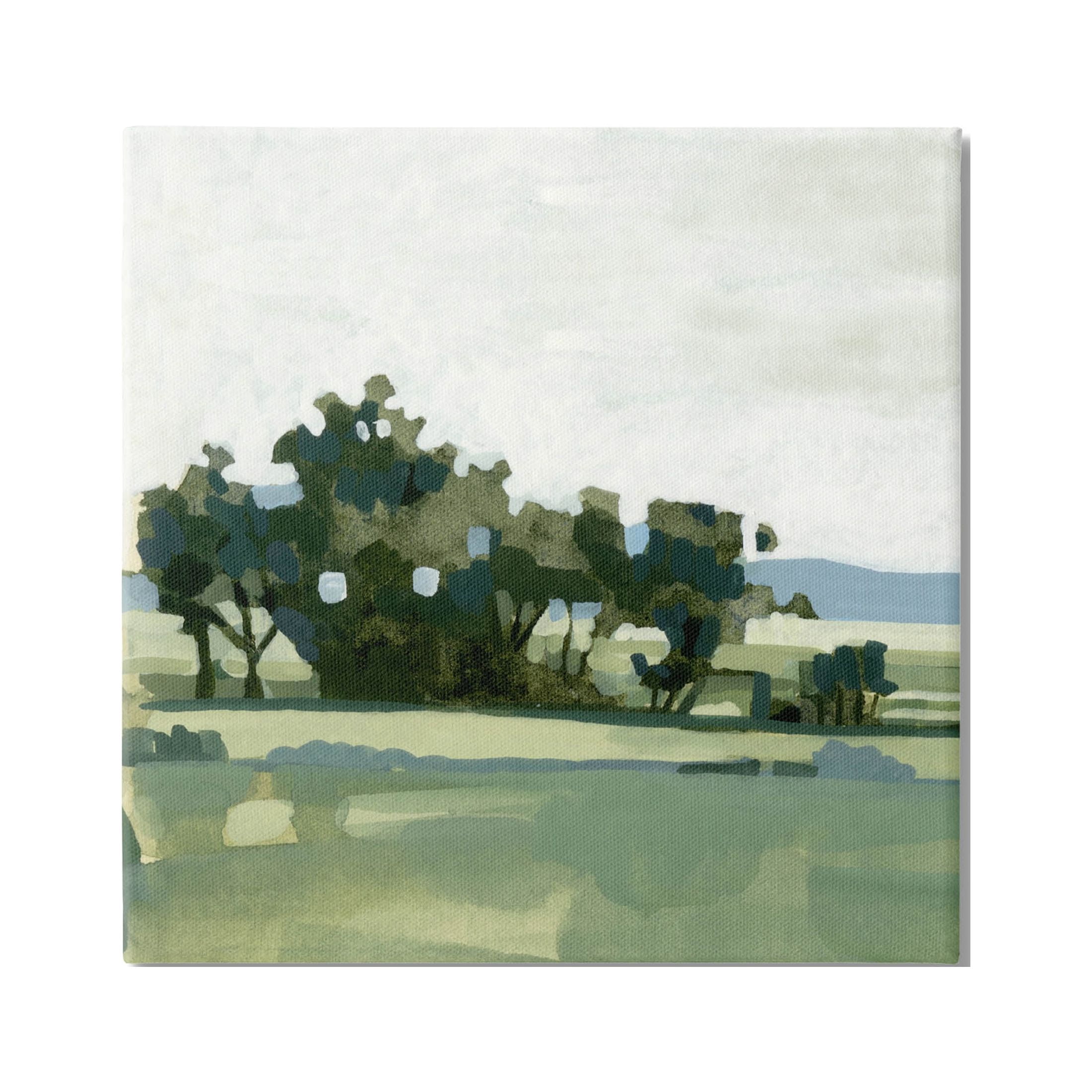 Rural Tree Grove Grassland Landscape Painting Gallery Wrapped Canvas Print Wall Art