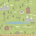 thumbnail image 1 of Rural Upholstery Fabric by the Yard, Illustration of Houses Mountains Lake and Trees Drawn by Hand, Decorative Fabric for DIY and Home Accents, 3 Yards, Avocado Green Multicolor by Ambesonne, 1 of 4