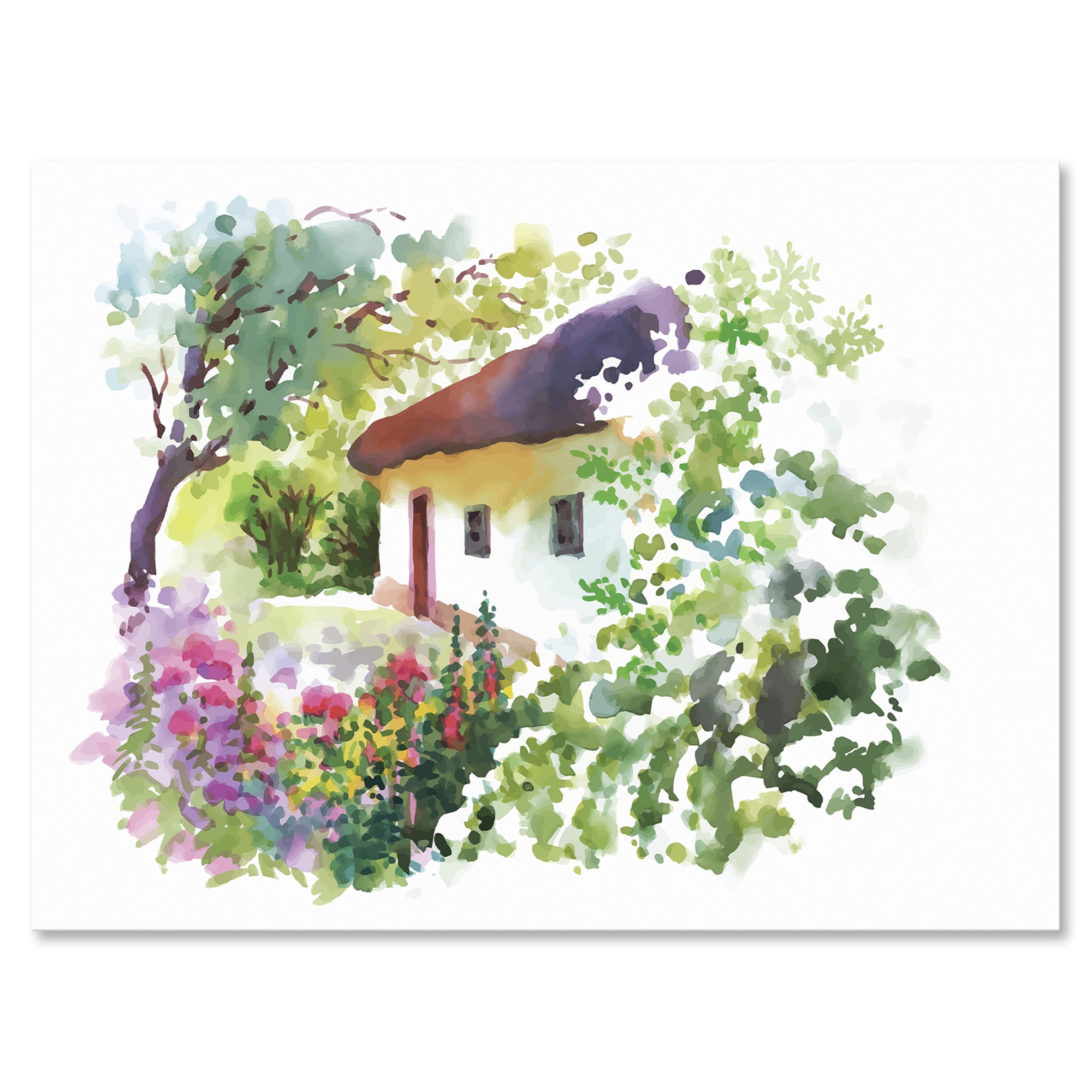 Rural Village House On A Green Summer Day 32 in x 24 in Painting Canvas Art Print, by Designart