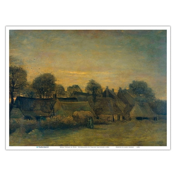 Rural Village at Dusk - Nuenen Netherlands - From an Original Color Painting by Vincent van Gogh c.1884 - Master Art Print (Unframed) 9in x 12in