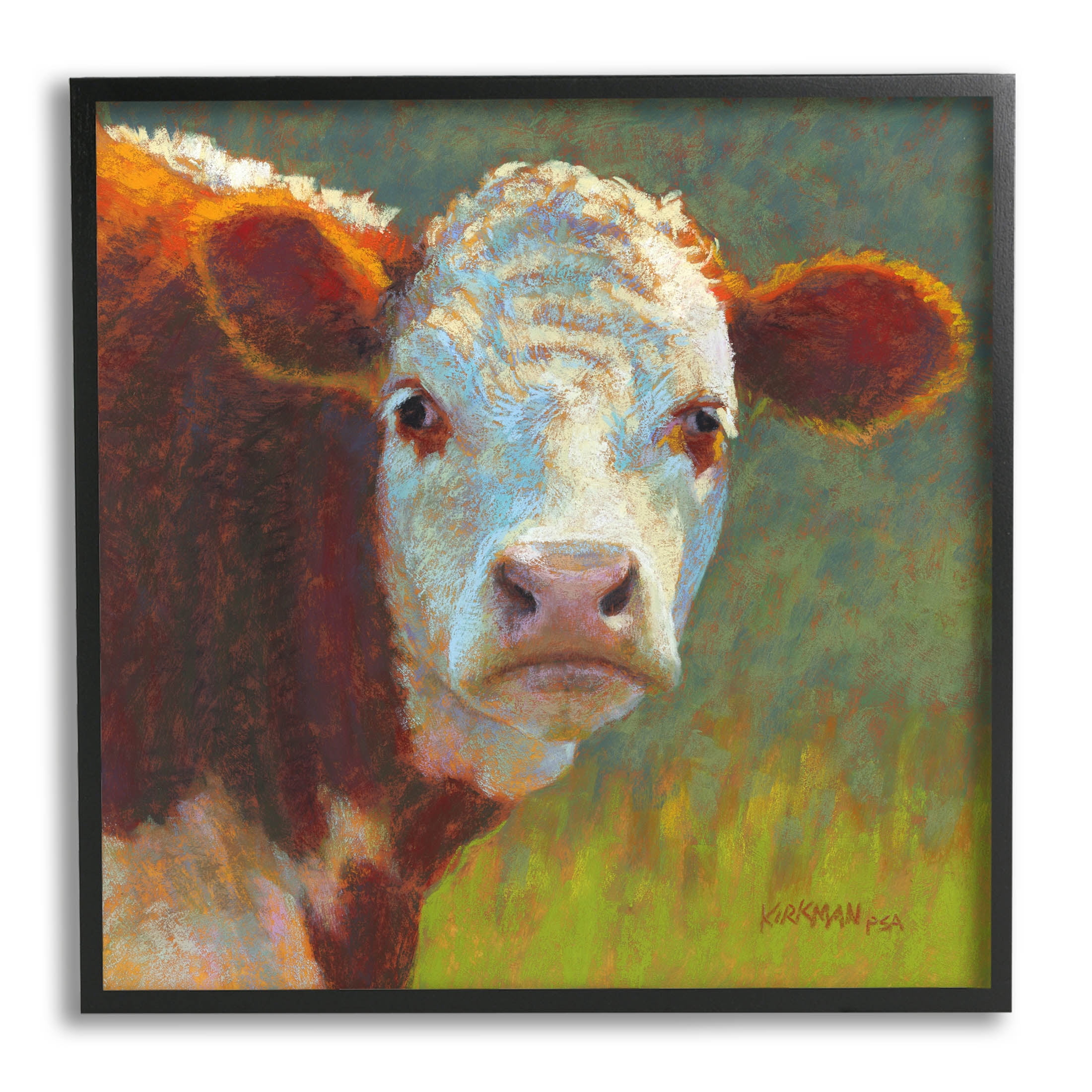 Rural Wildlife Cow Portrait Animals & Insects Painting Black Framed Art Print Wall Art