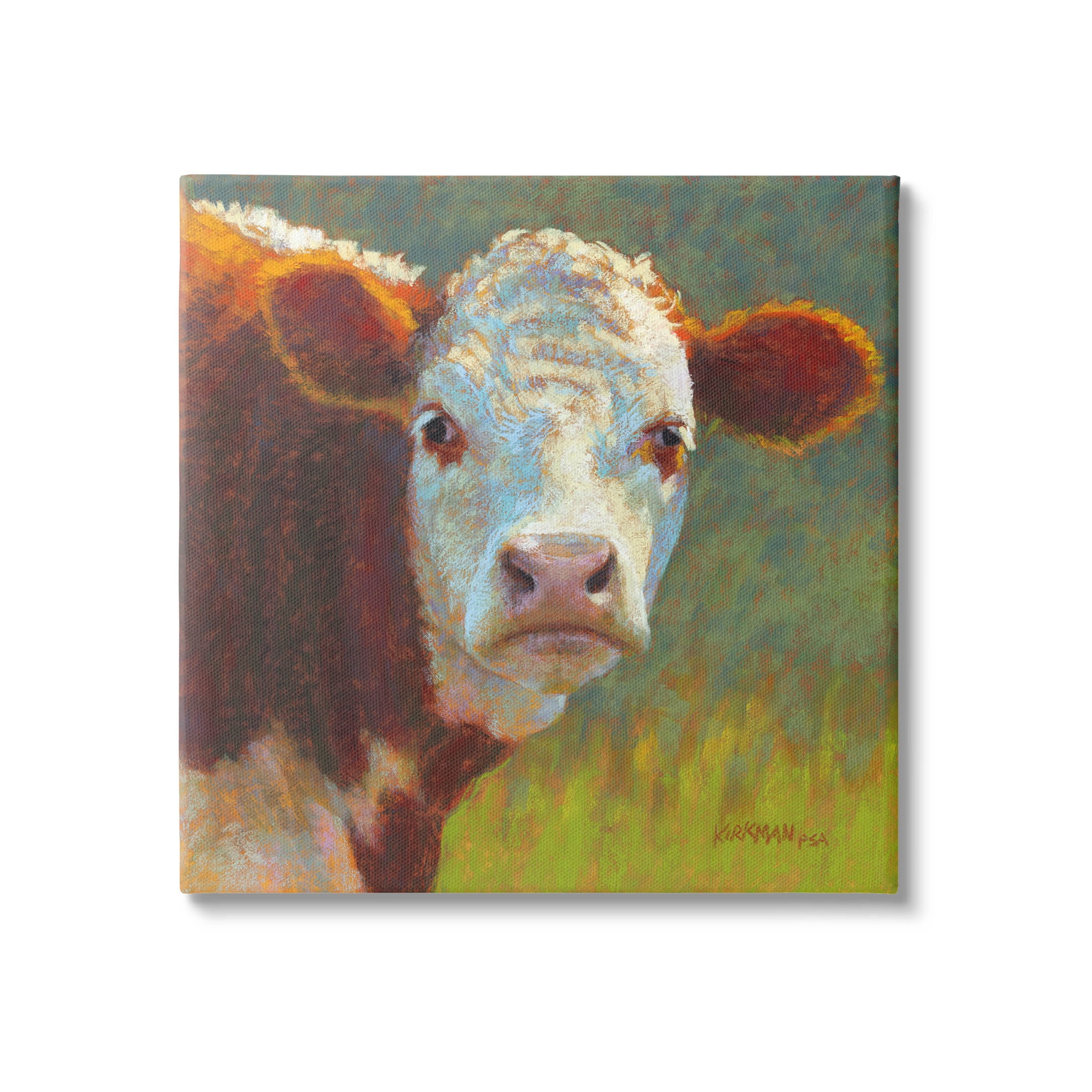 Rural Wildlife Cow Portrait Animals & Insects Painting Gallery Wrapped Canvas Print Wall Art