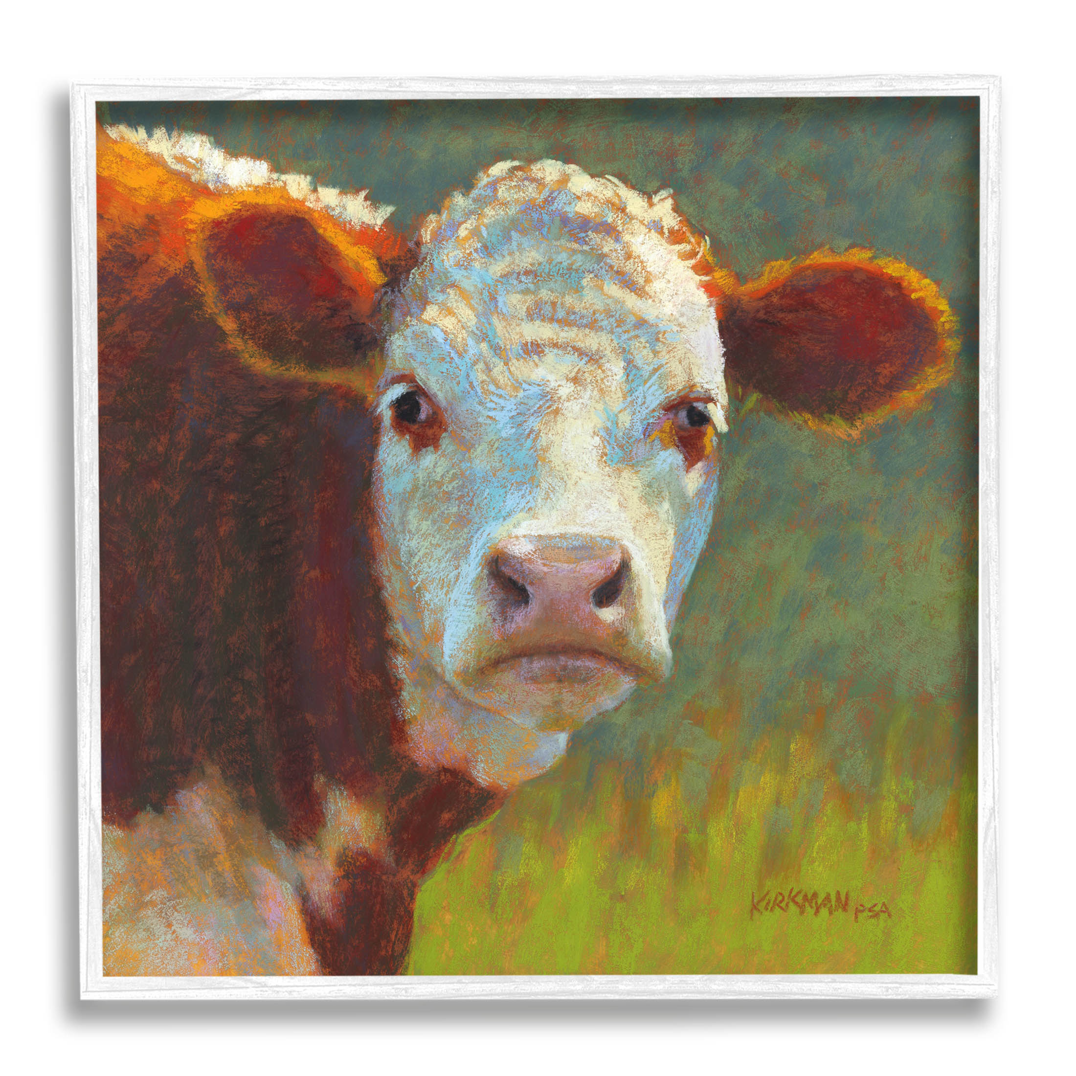 Rural Wildlife Cow Portrait Animals & Insects Painting White Framed Art Print Wall Art