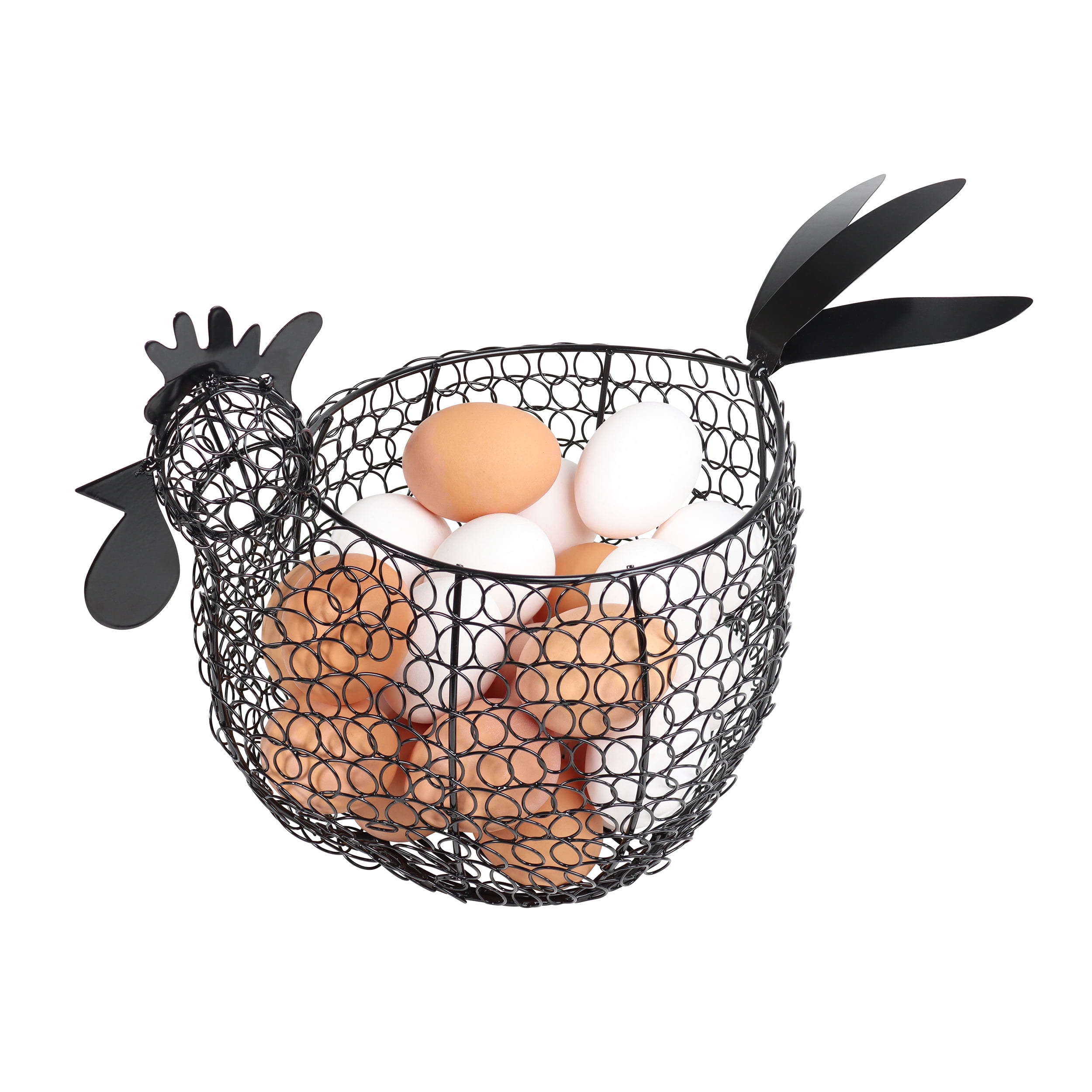 Small Black Metal Chicken-Shaped Egg Storage Basket