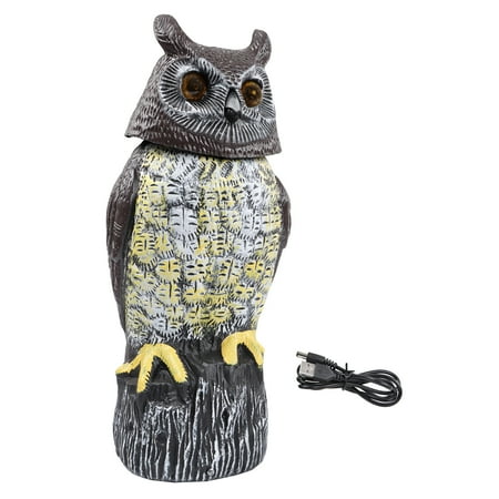 Rural365 Bird Scare Owl Scarecrow Decoy with Rotating Head, Solar Powered