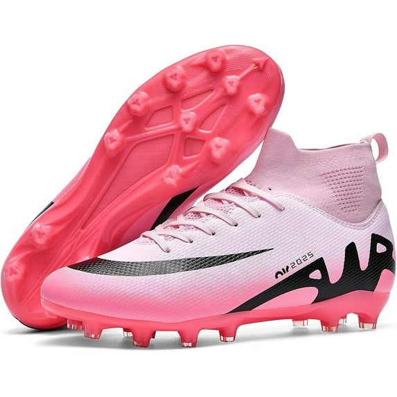 Ruran Mens High-Top Soccer Cleats Womens Turf Football Shoes Boys Girls Lightweight Youth Professional Indoor Outdoor AG Black Purple Pink
