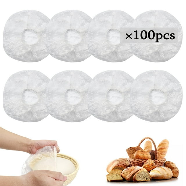 Ruroz 100pcs Shower Caps for Sourdough Bread, Reusable Bowl Covers for Bread Proofing, Plastic Bread Cover for Rising, Covers for Banneton Bread Proofing Basket, Plastic Covers for Bowls With Elastic