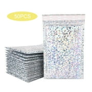 Ruroz 50 Pcs Holographic Bubble Mailers Metallic Padded Envelopes Self Seal Waterproof Shipping Bags Thick Cushioning Mailers for Books Clothes Makeup Jewelry Mother's Day Gift Mailer(6 x 7 Inch)