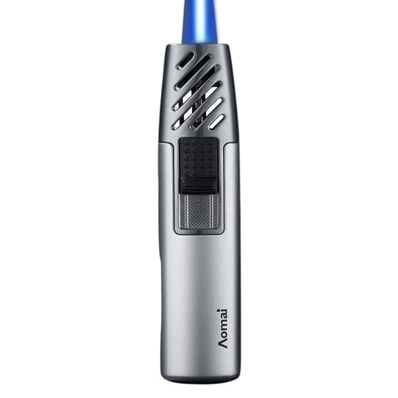 Ruroz Camping Lighter, Torch Lighter, Straight Flame Bright Fire Refillable Windproof Adjustable Color with Safety Lock for Campfires Kitchen Hiking Candles Fireplace BBQ Outdoor Essentials (Silver)