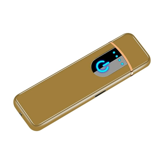 Ruroz Electronic Lighter, Smart Electric Lighter, Mini USB Rechargeable Lighter Touch Double-Sided Ignition Windproof Flameless Lighter Lightweight Plasma Lighter with Battery Indicator (Gold)