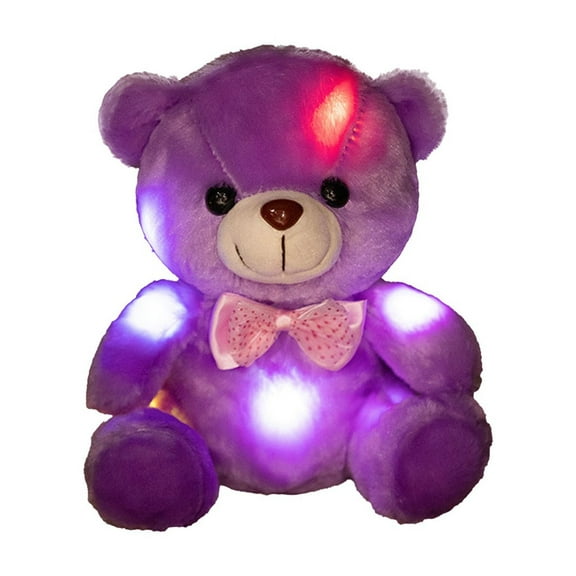 Ruroz Light up Mother's Day White Teddy Bear LED Stuffed Animal Soft Nightlight Glow Bear Plush Toy Gifts for Kids Mom Girls Valentine's Day Birthday Christmas, 7.8", Purple