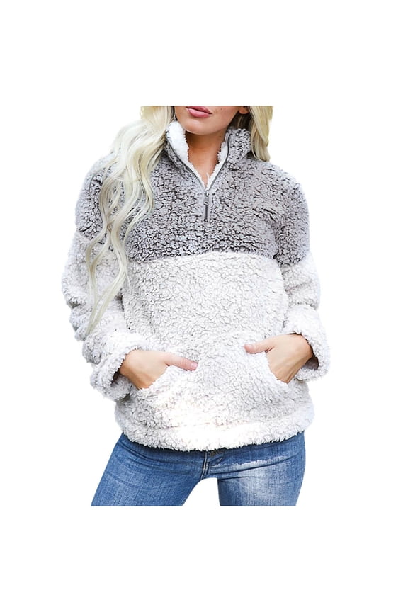 Women’s Button down Shirt Fuzzy Fleece Pullover Plain Casual Long Raglan Sleeves Jackets Sweatshirts Trendy Clothes