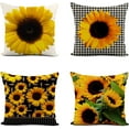 thumbnail image 1 of Rurpali Set of 4 Linen Throw Pillow Cover 20x20 Inch Yellow Sunflower Summer Flowers Nature Floral Sun Designer Black and White Checkered Home Decor Pillowcase Square Cushion Cover for Sofa Bed Couch, 1 of 5