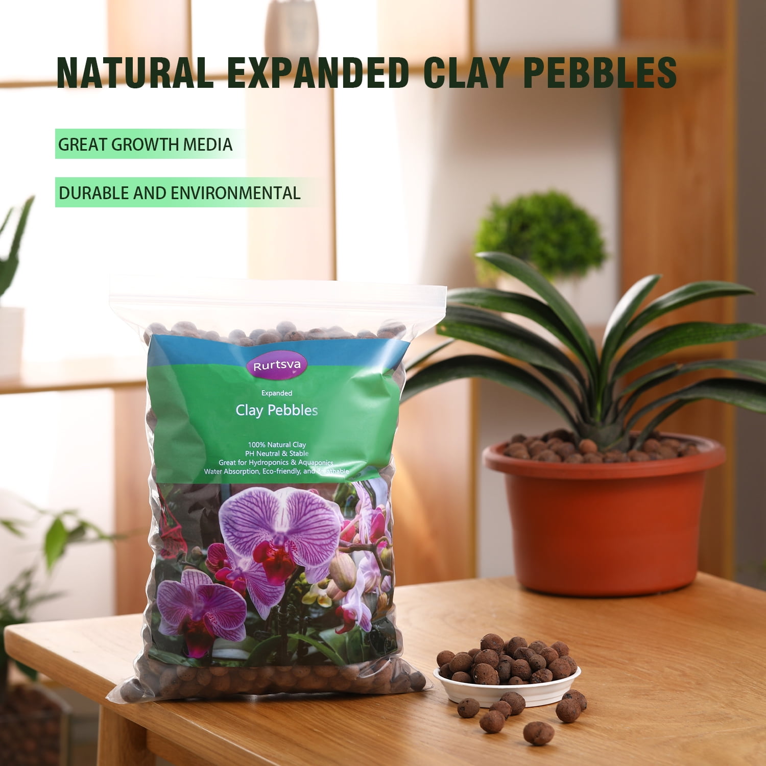 Rurtsva Natural Organic Clay Pebbles, 5QT 8mm-18mm