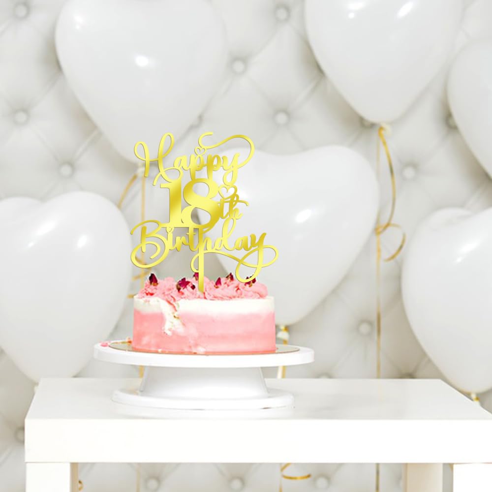 Ruscalin Happy 18th PriNst Cake Topper，Mirrored Gold Acrylic Topper for ...