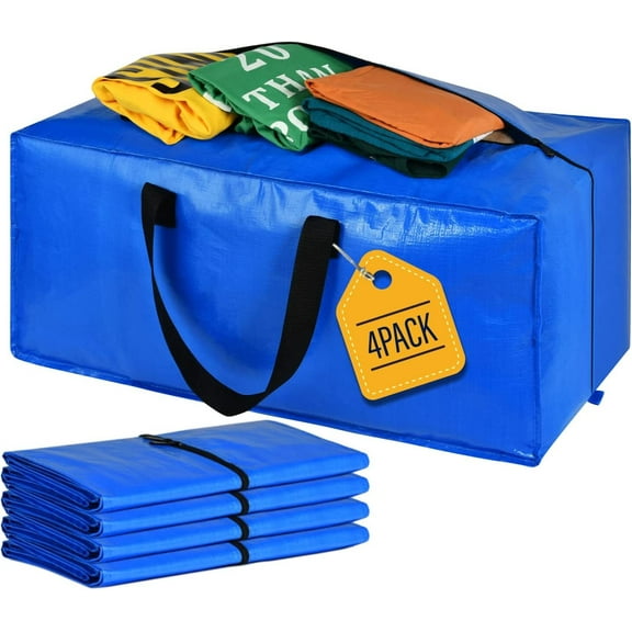 Ruseen Large Storage Clothing Storage Bags with Cart, Blue & Clear, 4 Pack