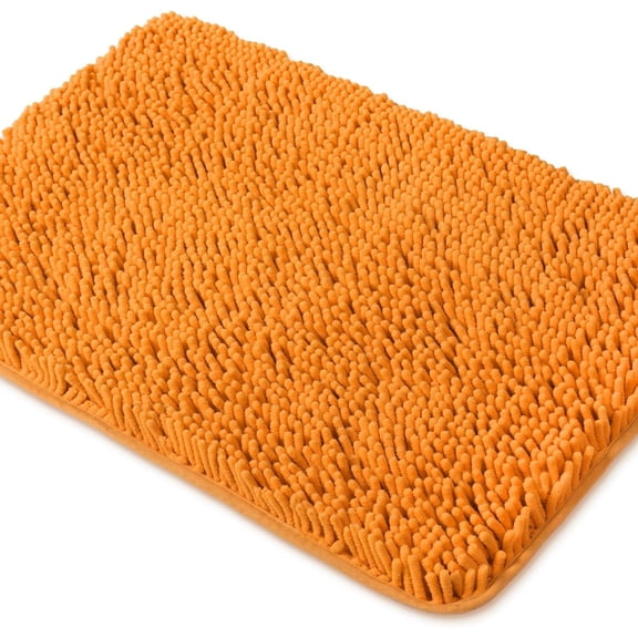 Ruseen Orange Chenille Microfiber Bath Rug, 16" x 24", Non Slip