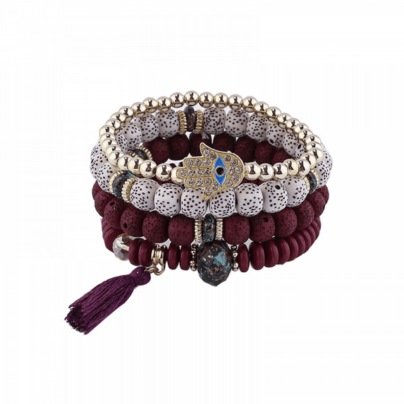 Rush 1PCS Bohemian Stackable Bead Bracelets, Multilayered Stretch Tassel Bracelet Multicolor Jewelry Pendant Charm Bracelets for Women Girls S2747