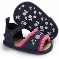 thumbnail image 1 of Rush Baby Toddler Infant Girls PU Leather Soft Closed Toe Summer Sandals Flower Princess Flat Shoes ------ Deep Blue （11cm） S378, 1 of 4