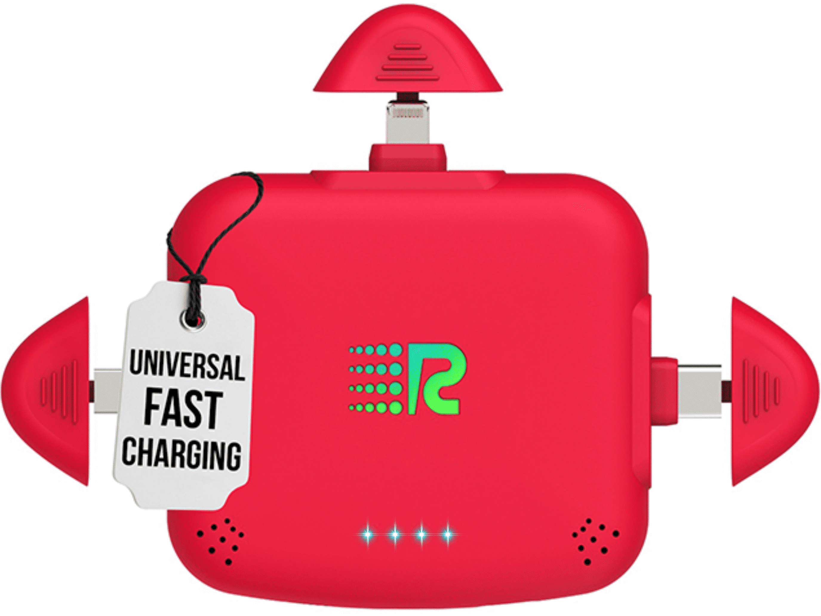 Rush Charge Universe 3 in 1 Portable Charger – 3300mah, 2.4A High-Speed Fast Charging Compatible with iPhone and Android Lightning, Type C, Micro-USB Charges 3 Devices at a Time Pre-Charged RC33 Red