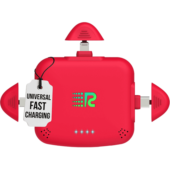 Rush Charge Universe 3 in 1 Portable Charger – 3300mah, 2.4A High-Speed Fast Charging Compatible with iPhone and Android Lightning, Type C, Micro-USB Charges 3 Devices at a Time Pre-Charged RC33 Red
