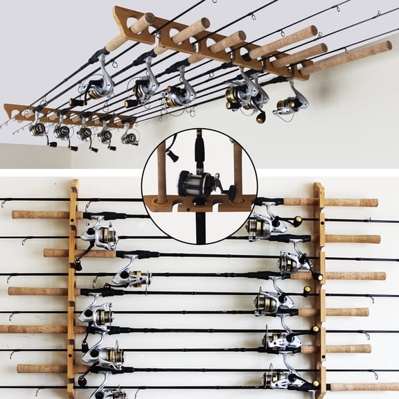 Rush Creek 11-Rod Fishing Pole Storage Rack for Wall or Ceiling, Camo Finish