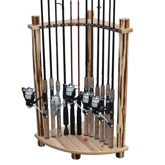 Rush Creek Creations Fishing Rod Storage Rack, 12 Rod Capacity, Corner Organizer with Tackle Storage