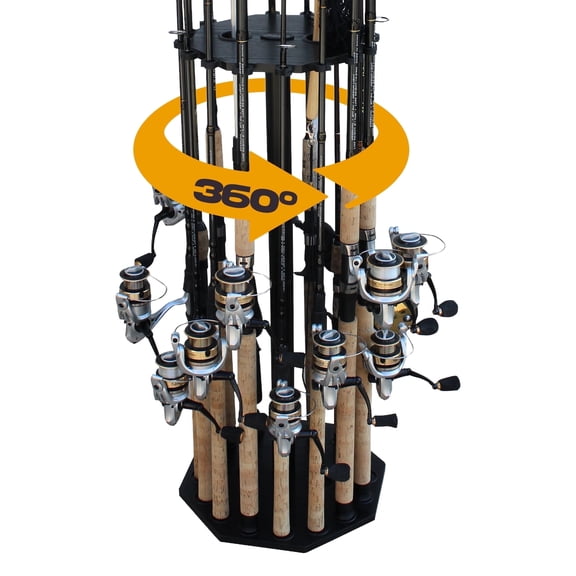 Rush Creek Creations 16 Rod Rotating Fishing Rack with Storage