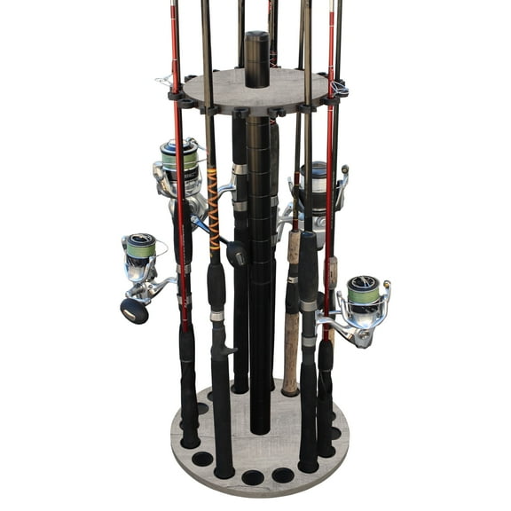Rush Creek Creations 16 Round Fishing Rod Floor Rack Barn Wood Finish