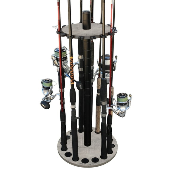 Rush Creek Creations 16 Round Fishing Rod Floor Rack Barn Wood Finish