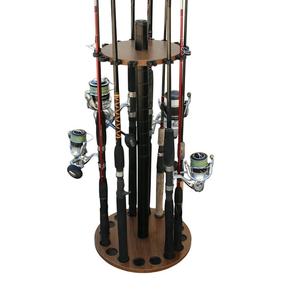 Rush Creek Creations 16 Round Fishing Rod Floor Rack Walnut Finish