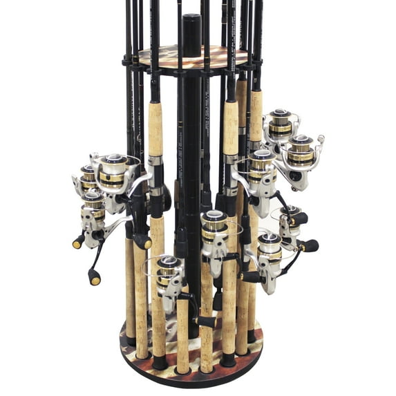 Rush Creek Creations 16-Rod Fishing Rack - Americana Finish, Floor Storage Organizer