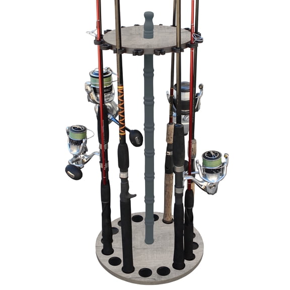 Rush Creek Creations Fishing Rod Floor Rack, Holds 16 Rods, Barnwood Finish