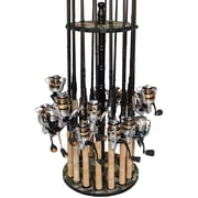 Rush Creek Creations Round Fishing Rod Floor Storage Rack, 16 Rod Capacity, Walnut Finish