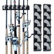 Rush Creek Creations Wall Mounted Fishing Rod Rack, 6 Rod Capacity, 2-Pack, Vertical Storage