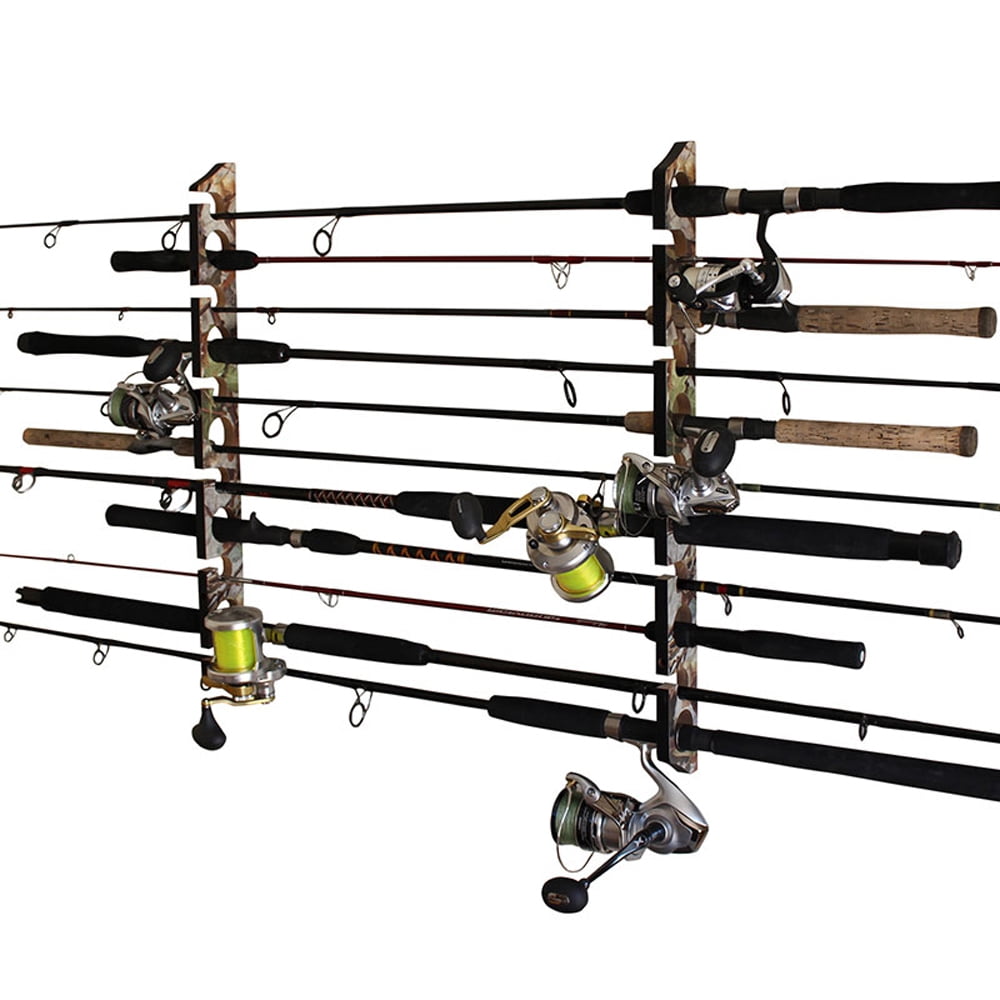 Camouflage Wall-Mounted Fishing Rod Storage Rack for 11 Rods