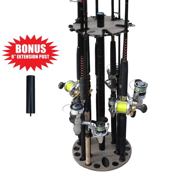 Rush Creek Creations 24 Rod Round Floor Rack with Free Extension Post Powder Coated Steel Barn Wood Finish