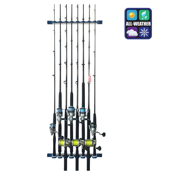 Rush Creek Creations 3 in 1 All Weather 8 Rod Fishing Rod Rack Expandable Wall and Ceiling Mount