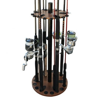 Rush Creek Creations 11-Rod Wall or Ceiling Fishing Rod Storage Rack,  Vertical or Horizontal Garage Fishing Rod Holder with 11 Rod Capacity,  Light Wood Grain - Rush Creek Creations