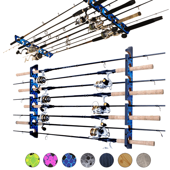 Rush Creek Creations Fishing Rod Wall/Ceiling Rack 8 Rod Capacity– Blue Finish