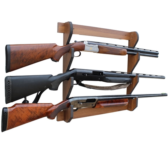 Rush Creek Creations Indoor 3 Rifle/Shotgun Wall Storage Display Rack Dark Walnut Finish - Convenient Easy Assembly